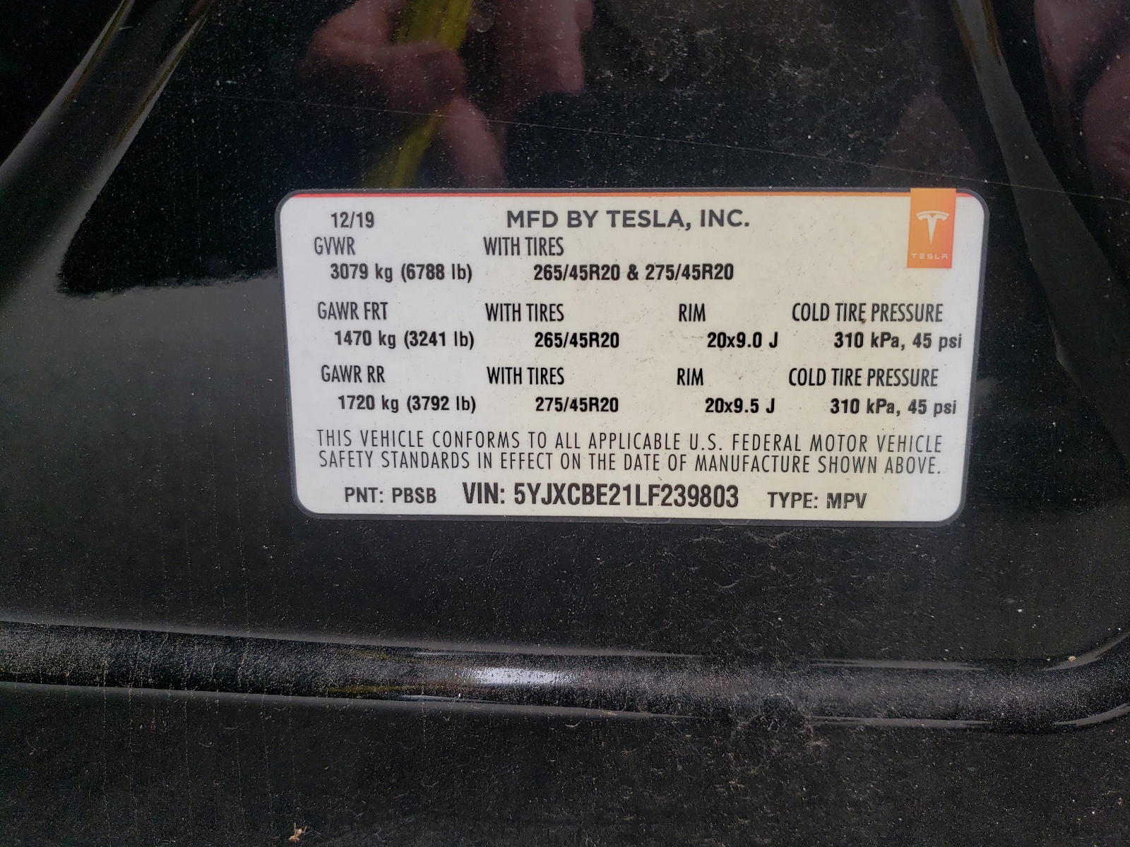 Photo 10 from auction – 2020 TESLA MODEL X with VIN 5YJXCBE21LF239803