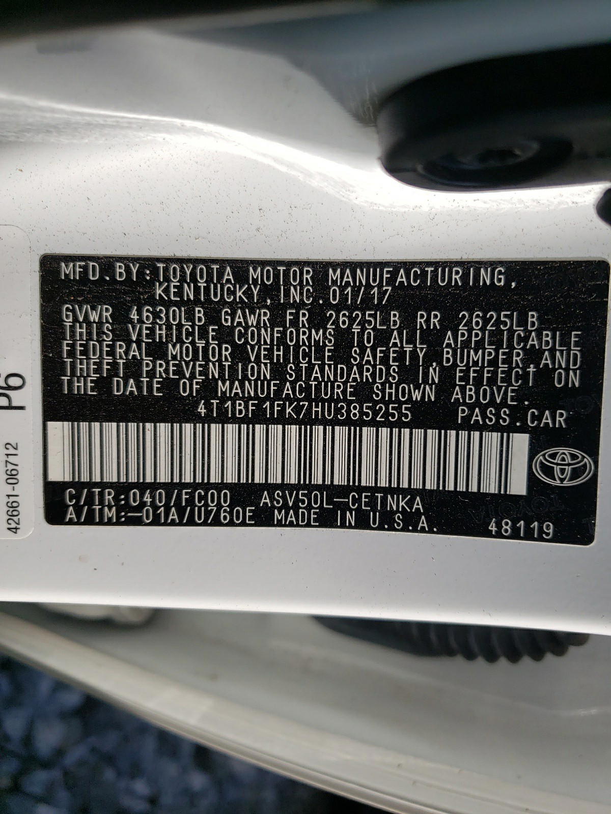 Photo 10 from auction – 2017 TOYOTA CAMRY with VIN 4T1BF1FK7HU385255