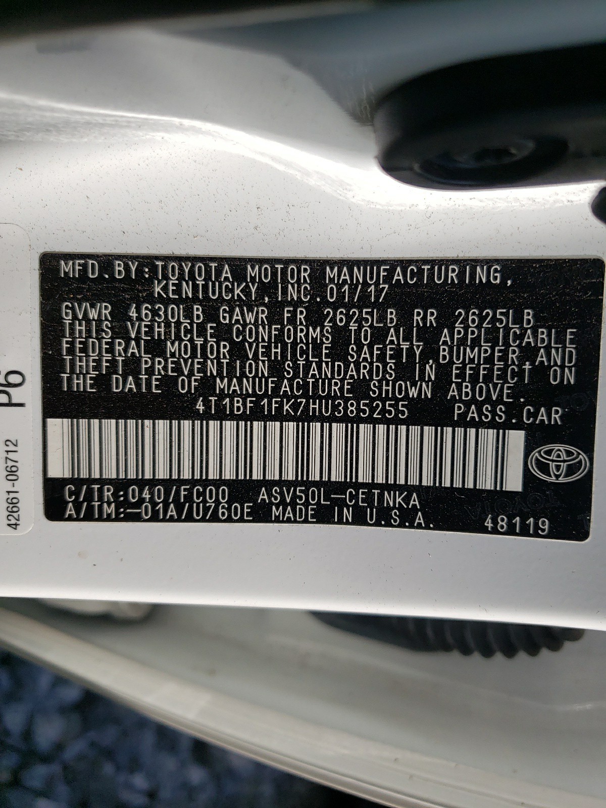 Zdjęcie 10 z aukcji – 2017 TOYOTA CAMRY z VIN 4T1BF1FK7HU385255