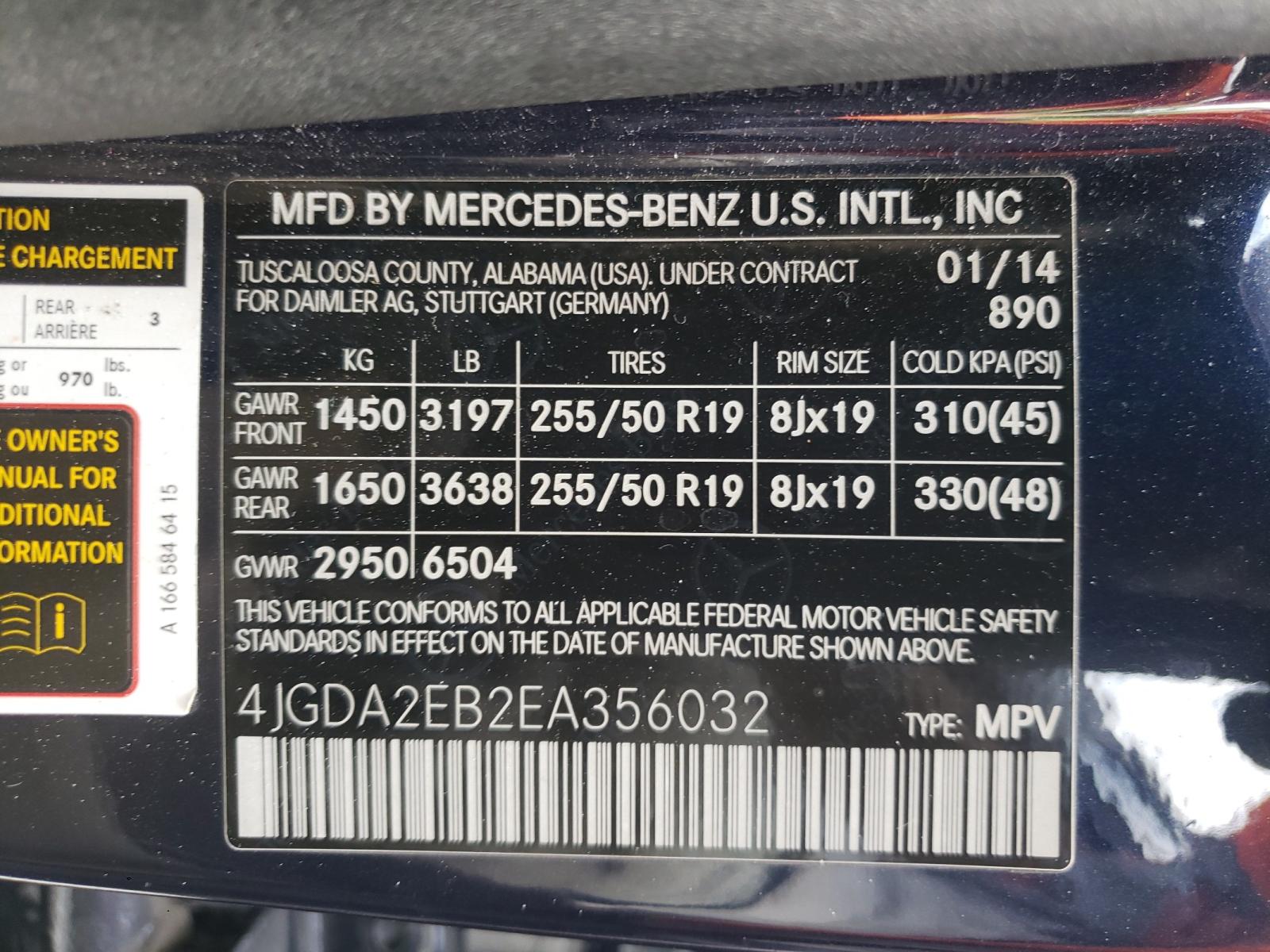 Photo 10 from auction – 2014 MERCEDES-BENZ ML 350 BLU with VIN 4JGDA2EB2EA356032