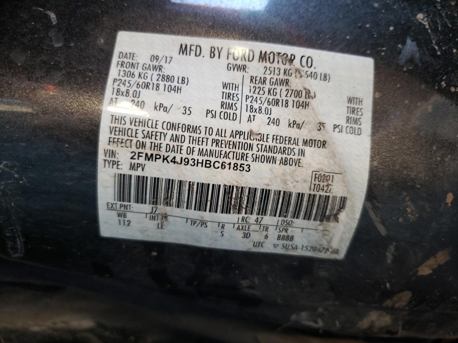 Photo 10 from auction – 2017 FORD EDGE SEL with VIN 2FMPK4J93HBC61853