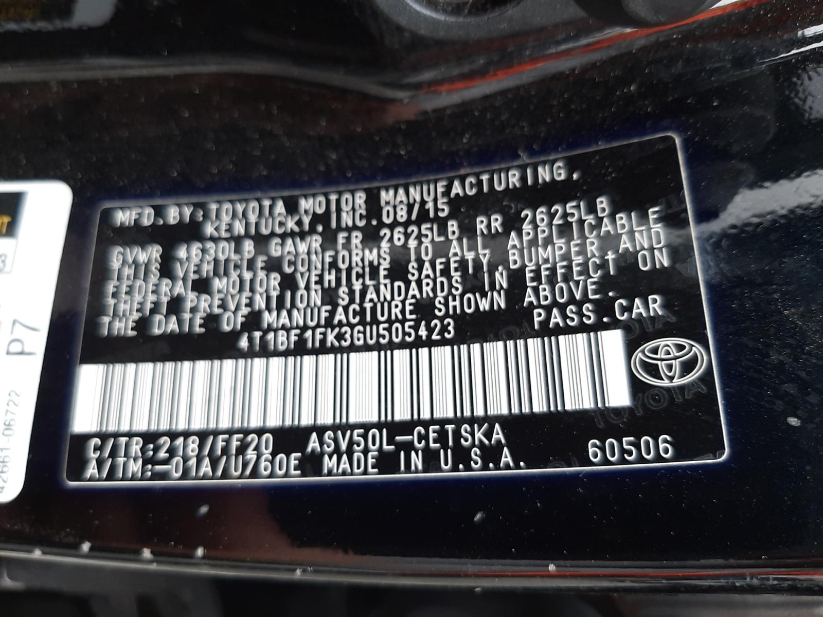 Photo 11 from auction – 2016 TOYOTA CAMRY LE with VIN 4T1BF1FK3GU505423