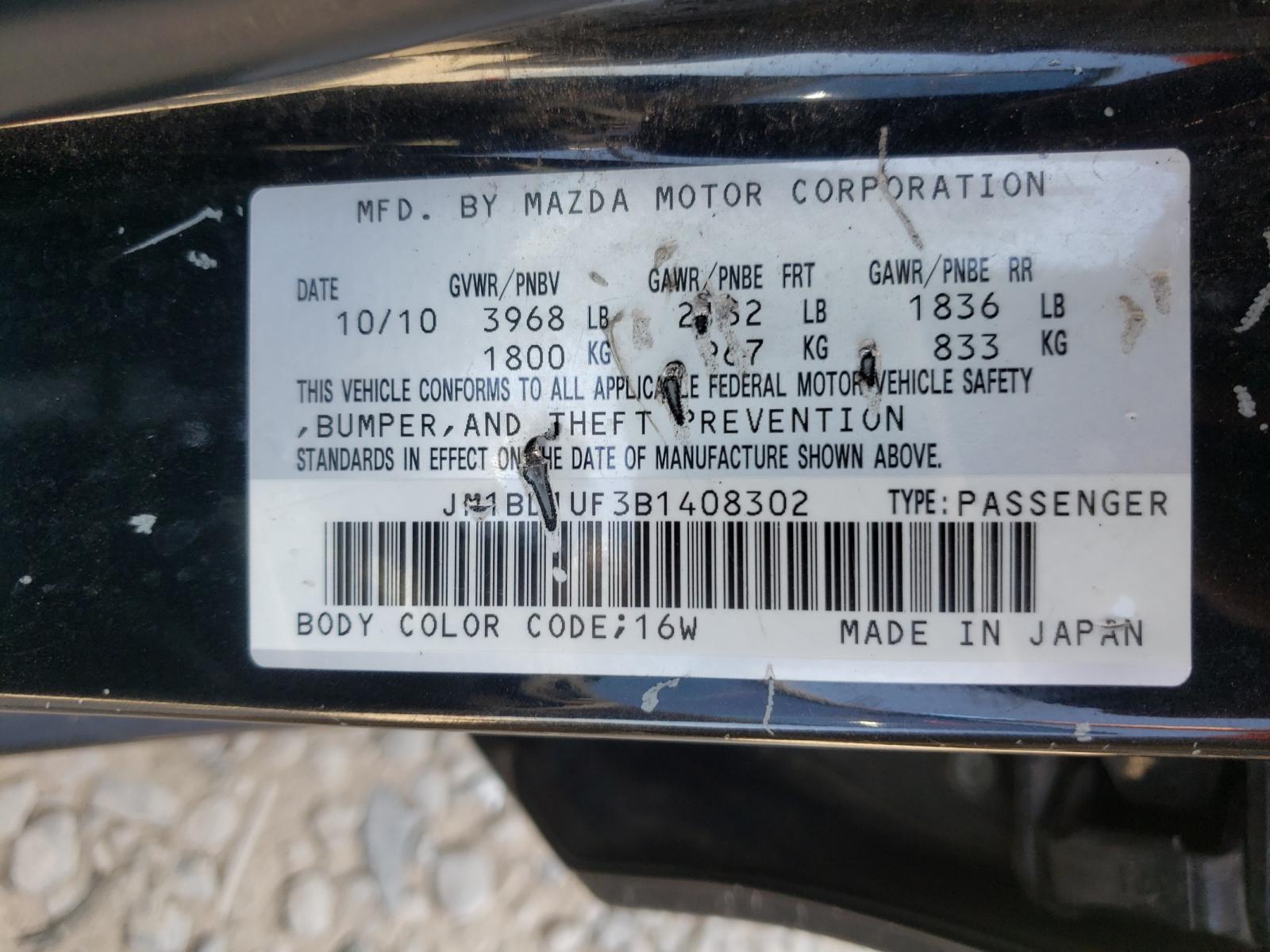 Photo 10 from auction – 2011 MAZDA 3 I with VIN JM1BL1UF3B1408302