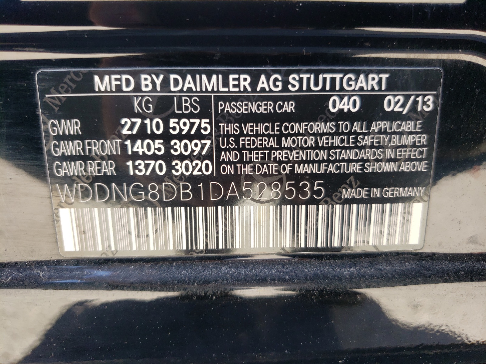 Photo 10 from auction – 2013 MERCEDES-BENZ S with VIN WDDNG8DB1DA528535