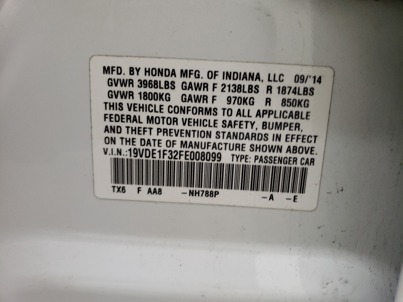 Photo 10 from auction – 2015 ACURA ILX 20 with VIN 19VDE1F32FE008099