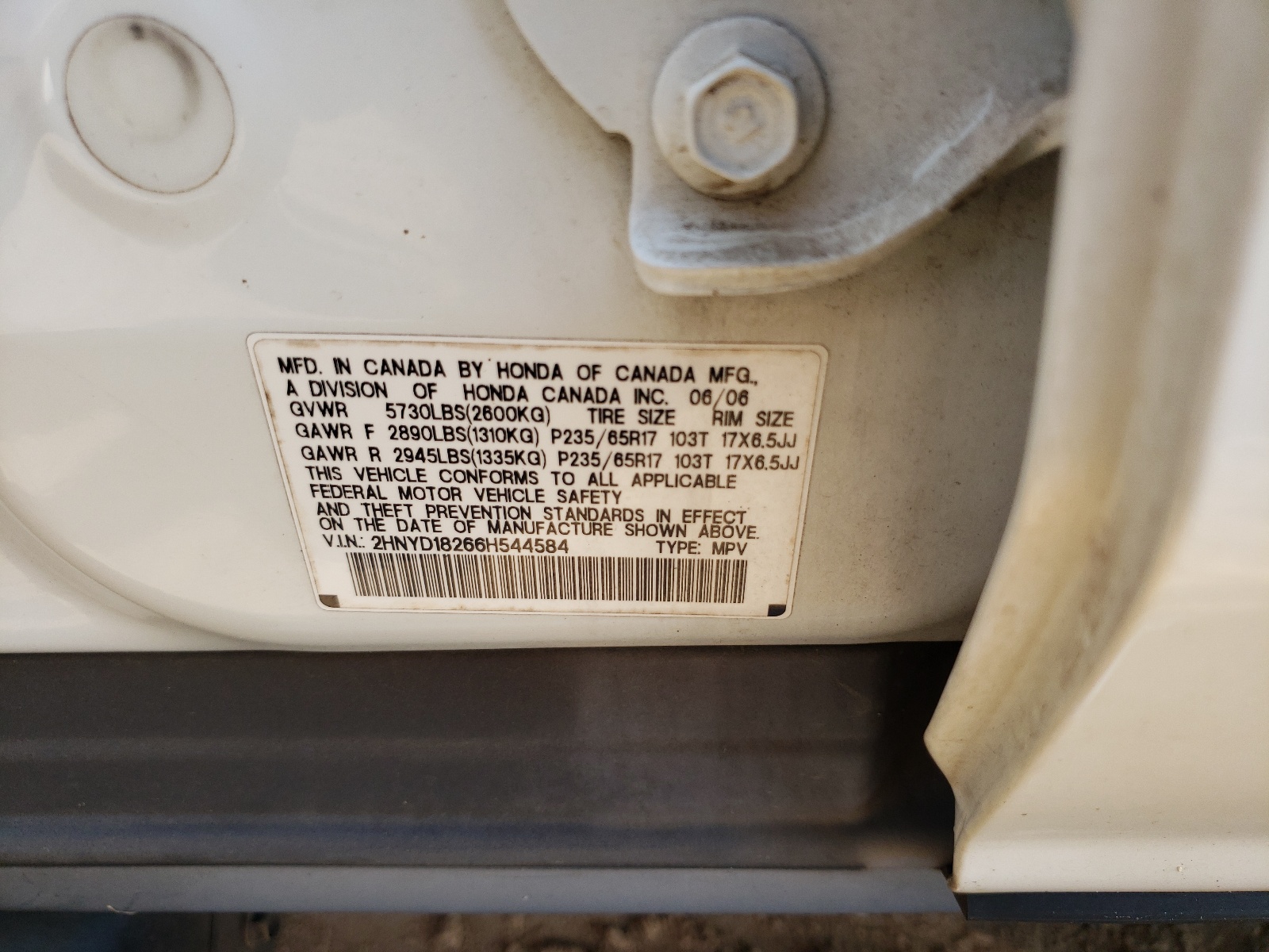 Photo 10 from auction – 2006 ACURA MDX with VIN 2HNYD18266H544584