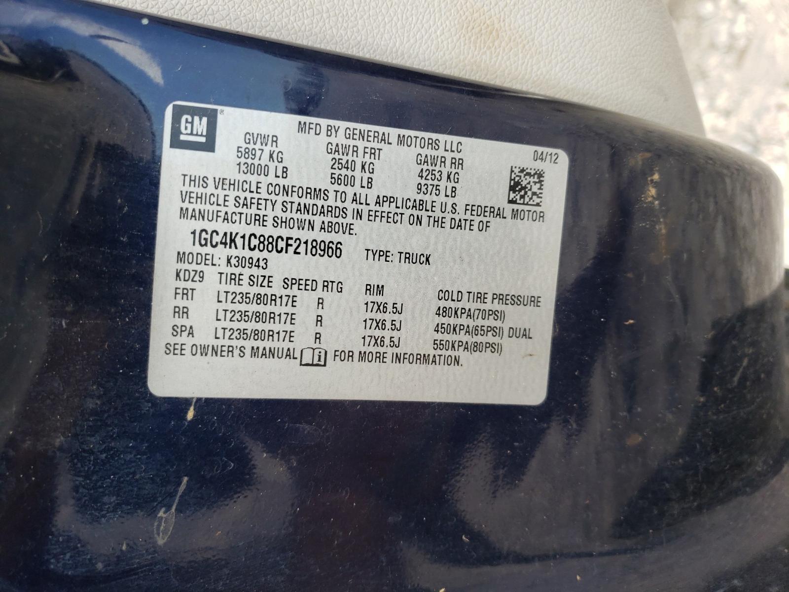 Photo 10 from auction – 2012 CHEVROLET SILVERADO with VIN 1GC4K1C88CF218966