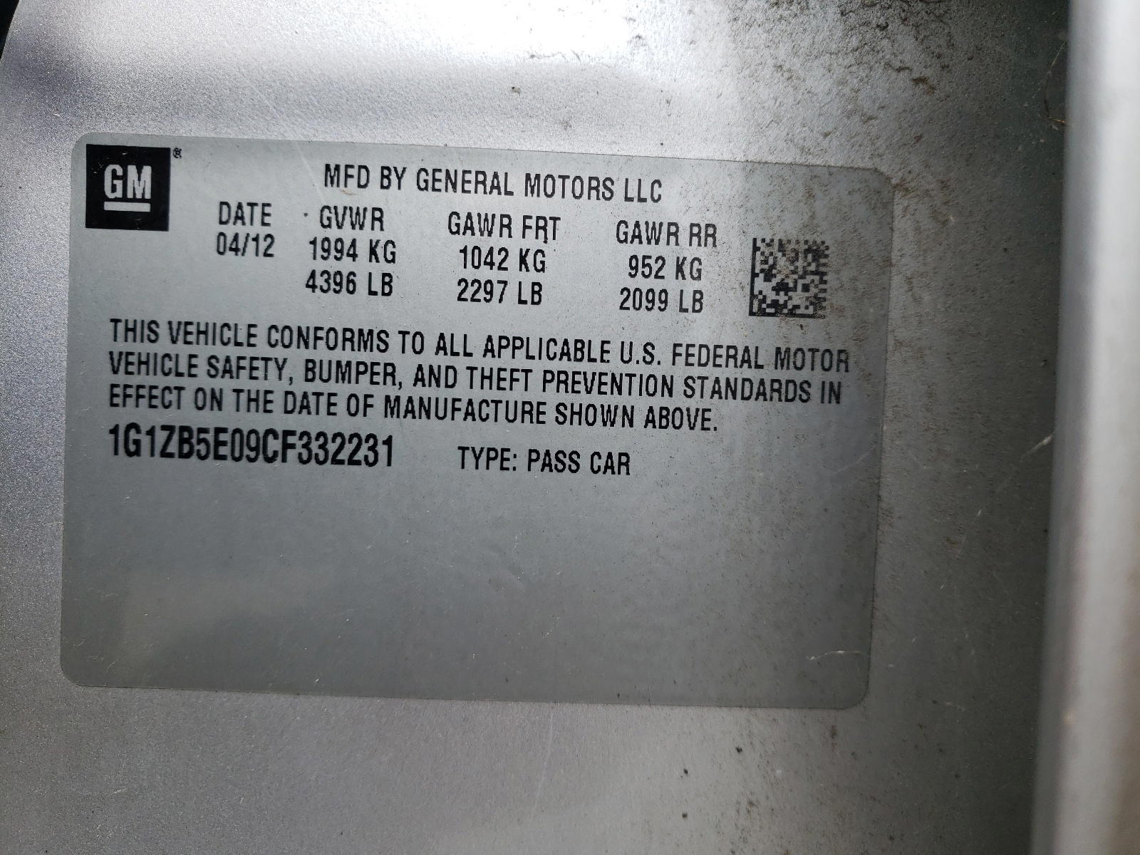 Photo 10 from auction – 2012 CHEVROLET MALIBU with VIN 1G1ZB5E09CF332231