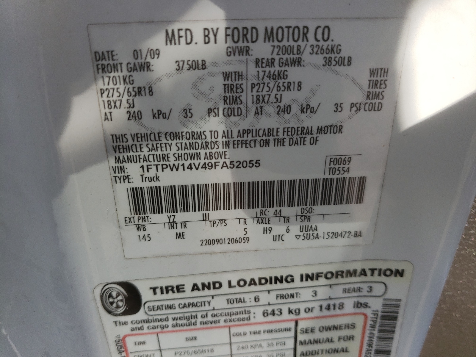 Photo 10 from auction – 2009 FORD F150 SUPER with VIN 1FTPW14V49FA52055