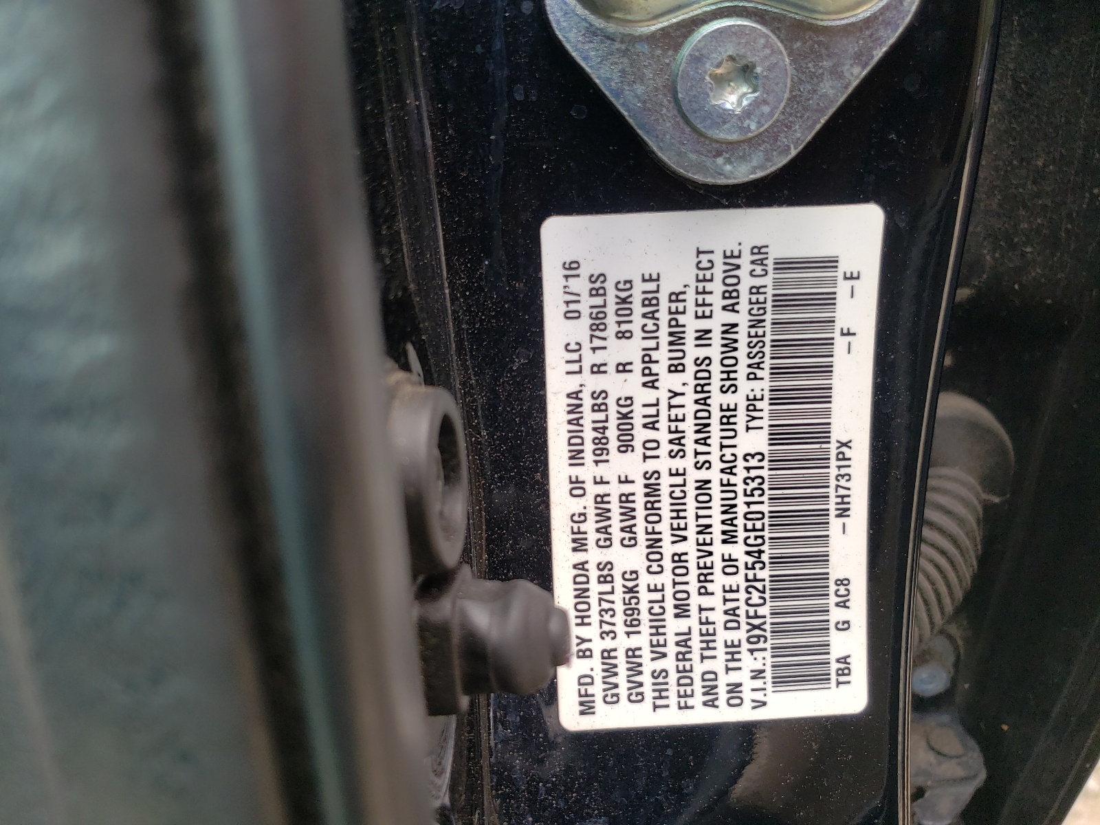 Photo 10 from auction – 2016 HONDA CIVIC LX with VIN 19XFC2F54GE015313