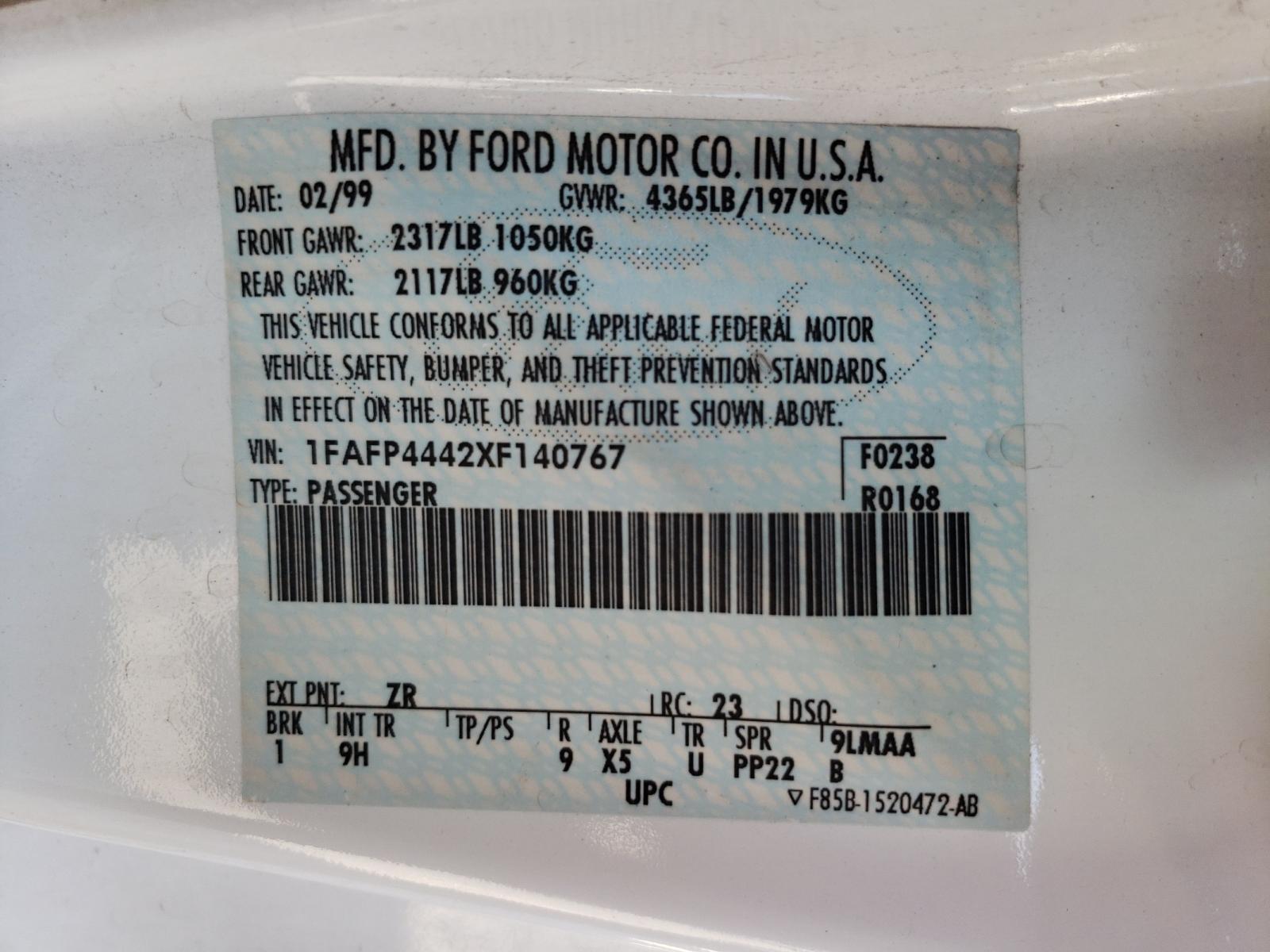 Photo 10 from auction – 1999 FORD MUSTANG with VIN 1FAFP4442XF140767