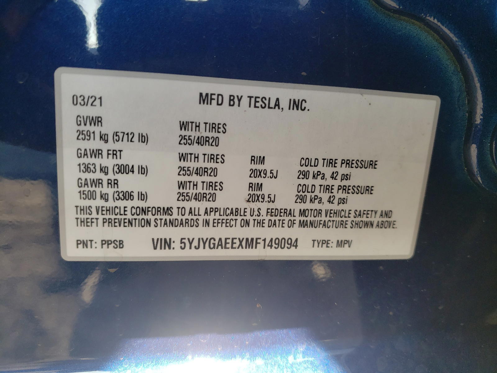 Photo 10 from auction – 2021 TESLA MODEL Y with VIN 5YJYGAEEXMF149094