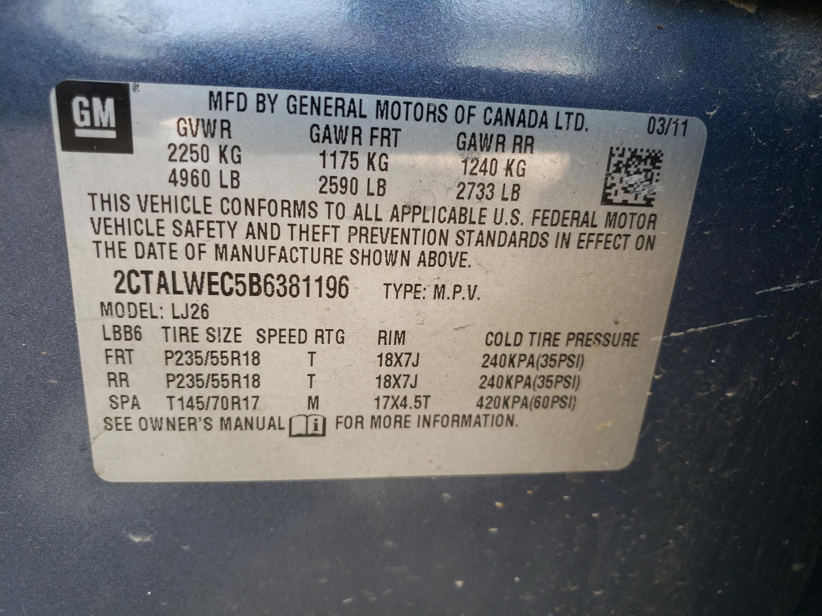 Photo 10 from auction – 2011 GMC TERRAIN SL with VIN 2CTALWEC5B6381196