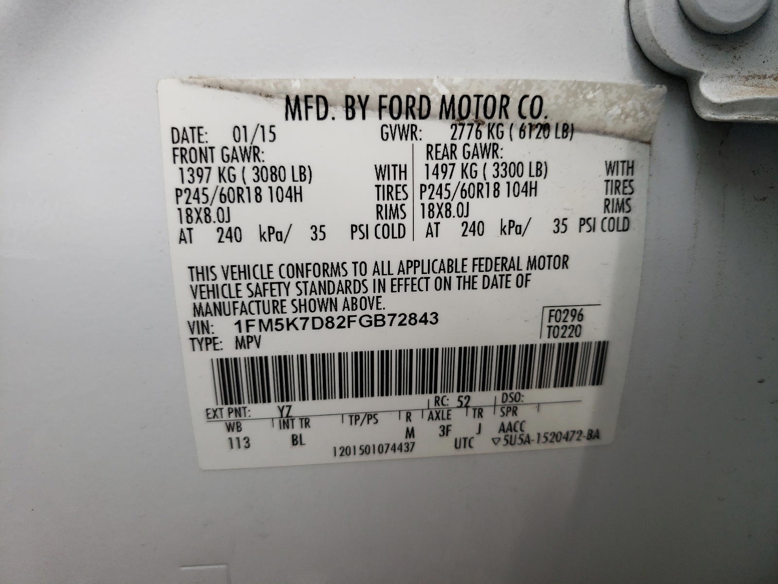 Photo 10 from auction – 2015 FORD EXPLORER X with VIN 1FM5K7D82FGB72843