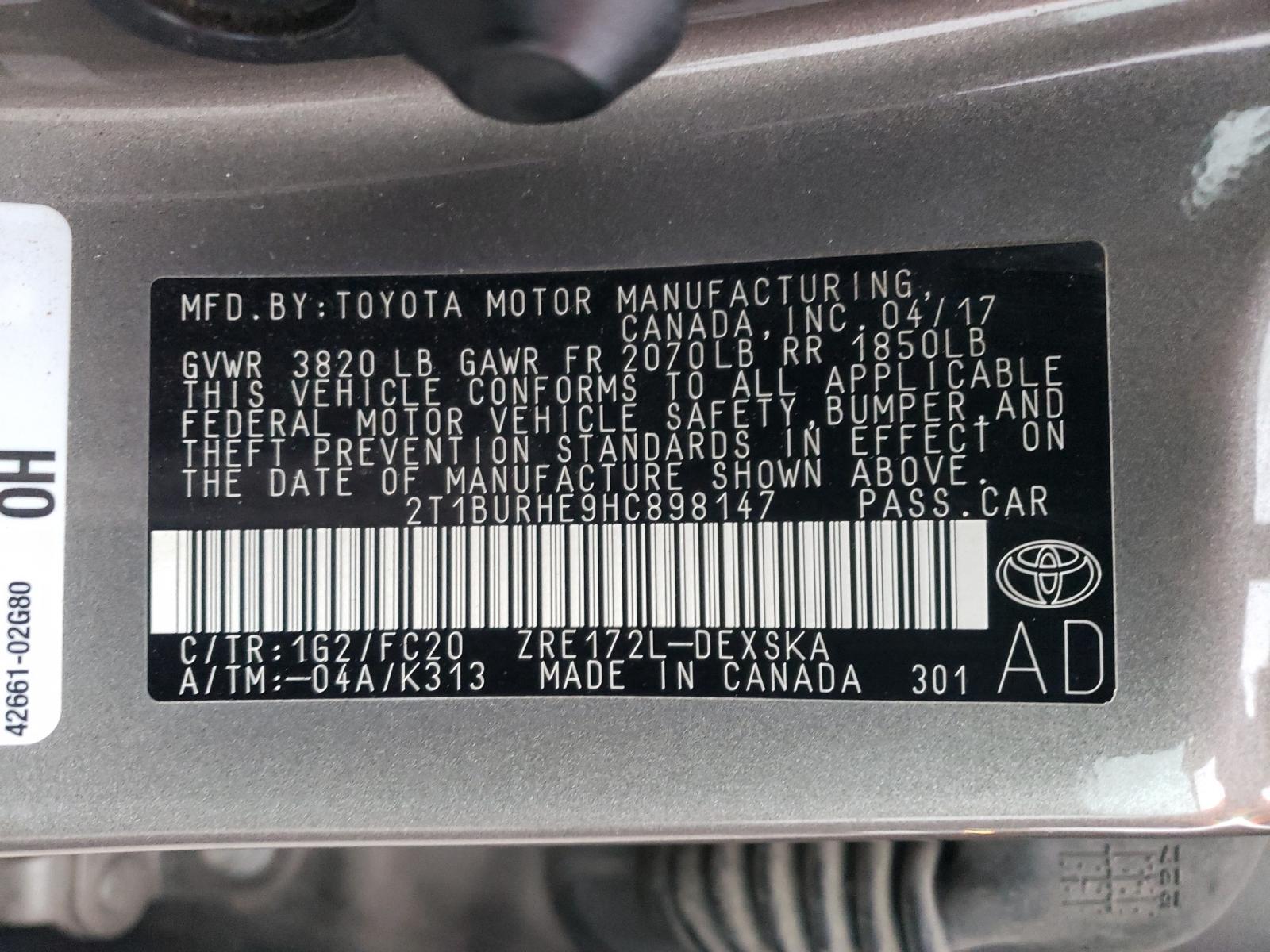 Photo 10 from auction – 2017 TOYOTA COROLLA L with VIN 2T1BURHE9HC898147