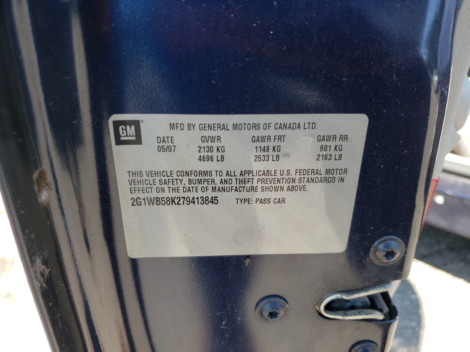 Photo 10 from auction – 2007 CHEVROLET IMPALA LS with VIN 2G1WB58K279413845