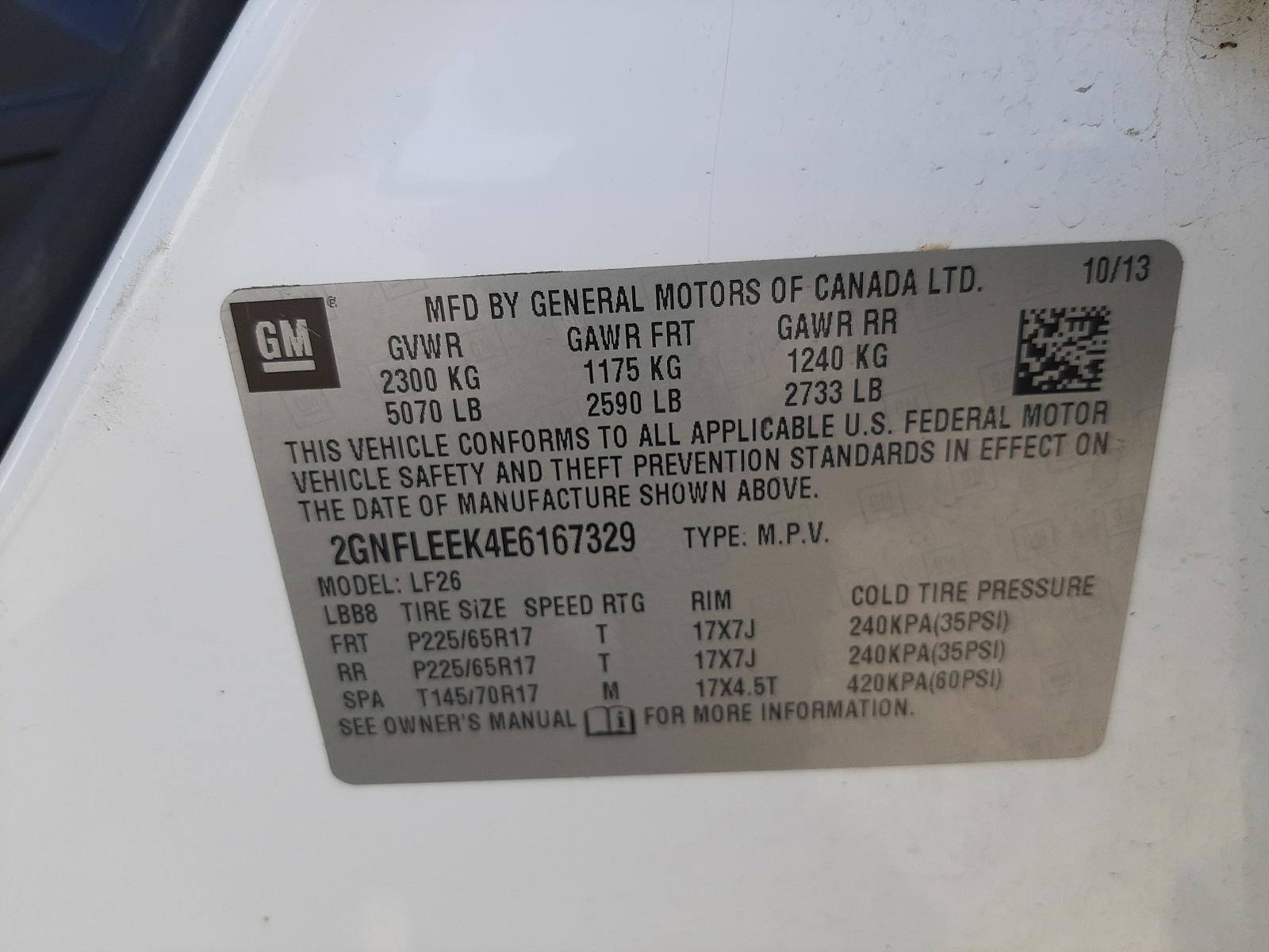 Photo 10 from auction – 2014 CHEVROLET EQUINOX LS with VIN 2GNFLEEK4E6167329