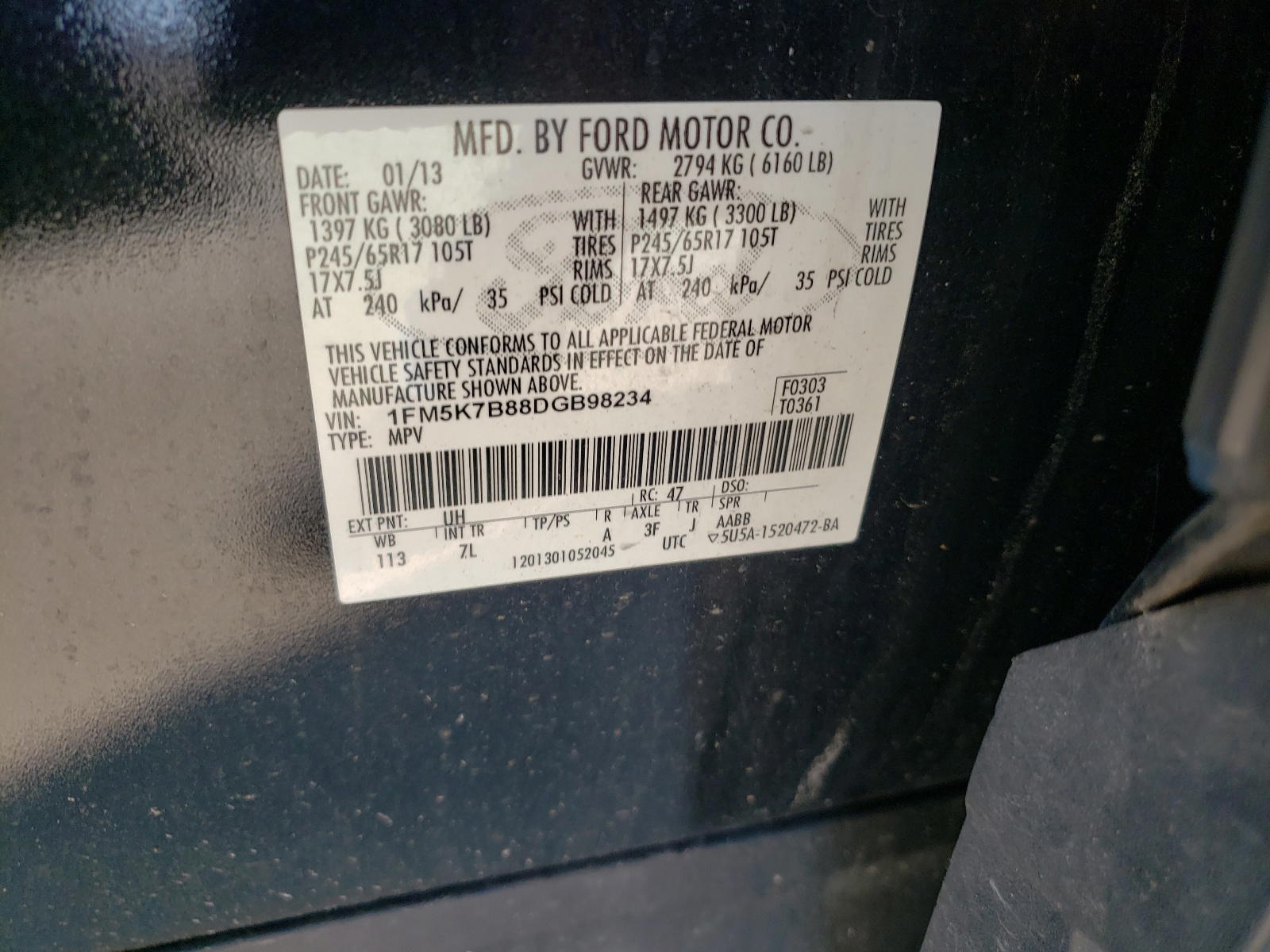 Photo 10 from auction – 2013 FORD EXPLORER with VIN 1FM5K7B88DGB98234