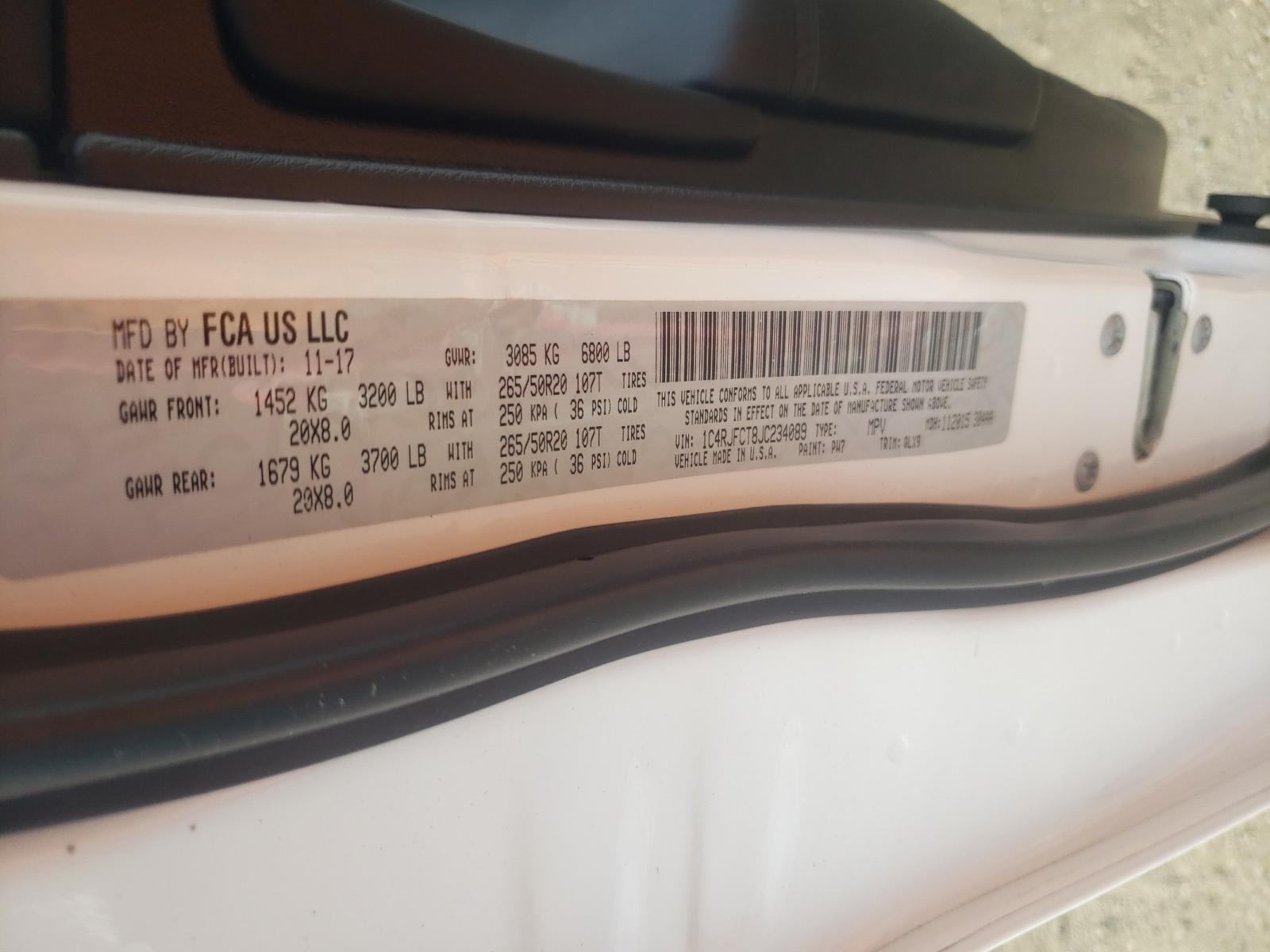Photo 10 from auction – 2018 JEEP GRAND CHER with VIN 1C4RJFCT8JC234089