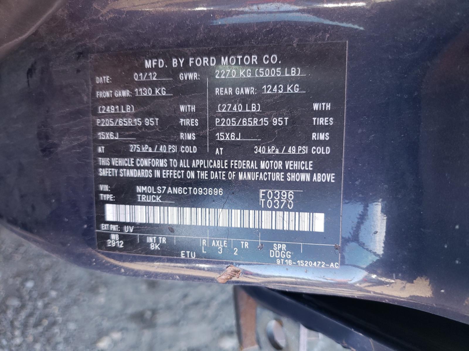 Photo 10 from auction – 2012 FORD TRANSIT CO with VIN NM0LS7AN6CT093696