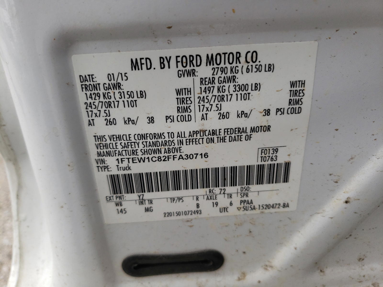 Photo 10 from auction – 2015 FORD F150 SUPER with VIN 1FTEW1C82FFA30716
