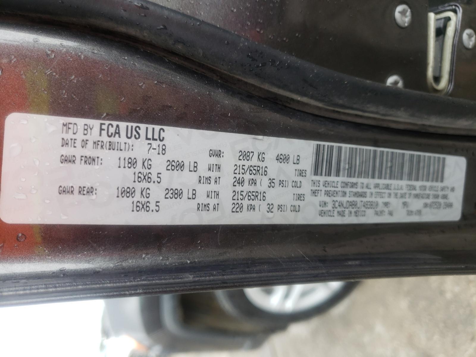 Photo 10 from auction – 2018 JEEP COMPASS SP with VIN 3C4NJDAB0JT493810