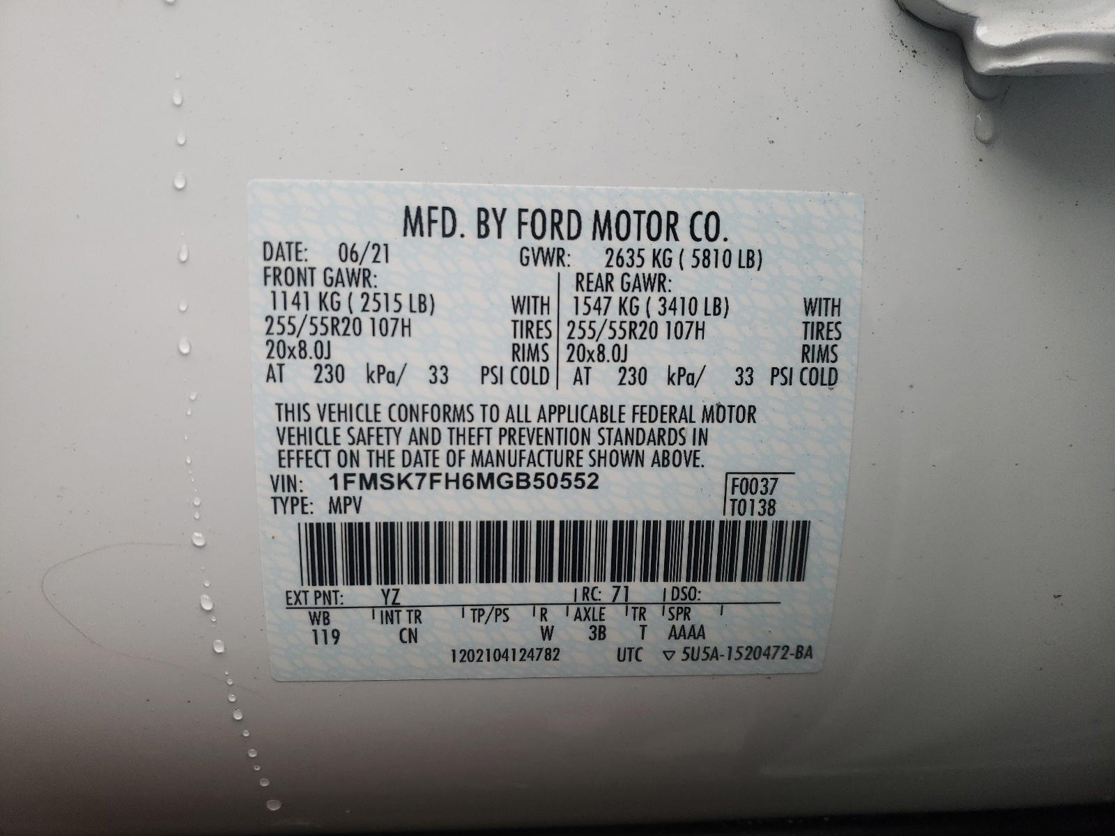 Photo 10 from auction – 2021 FORD EXPLORER L with VIN 1FMSK7FH6MGB50552