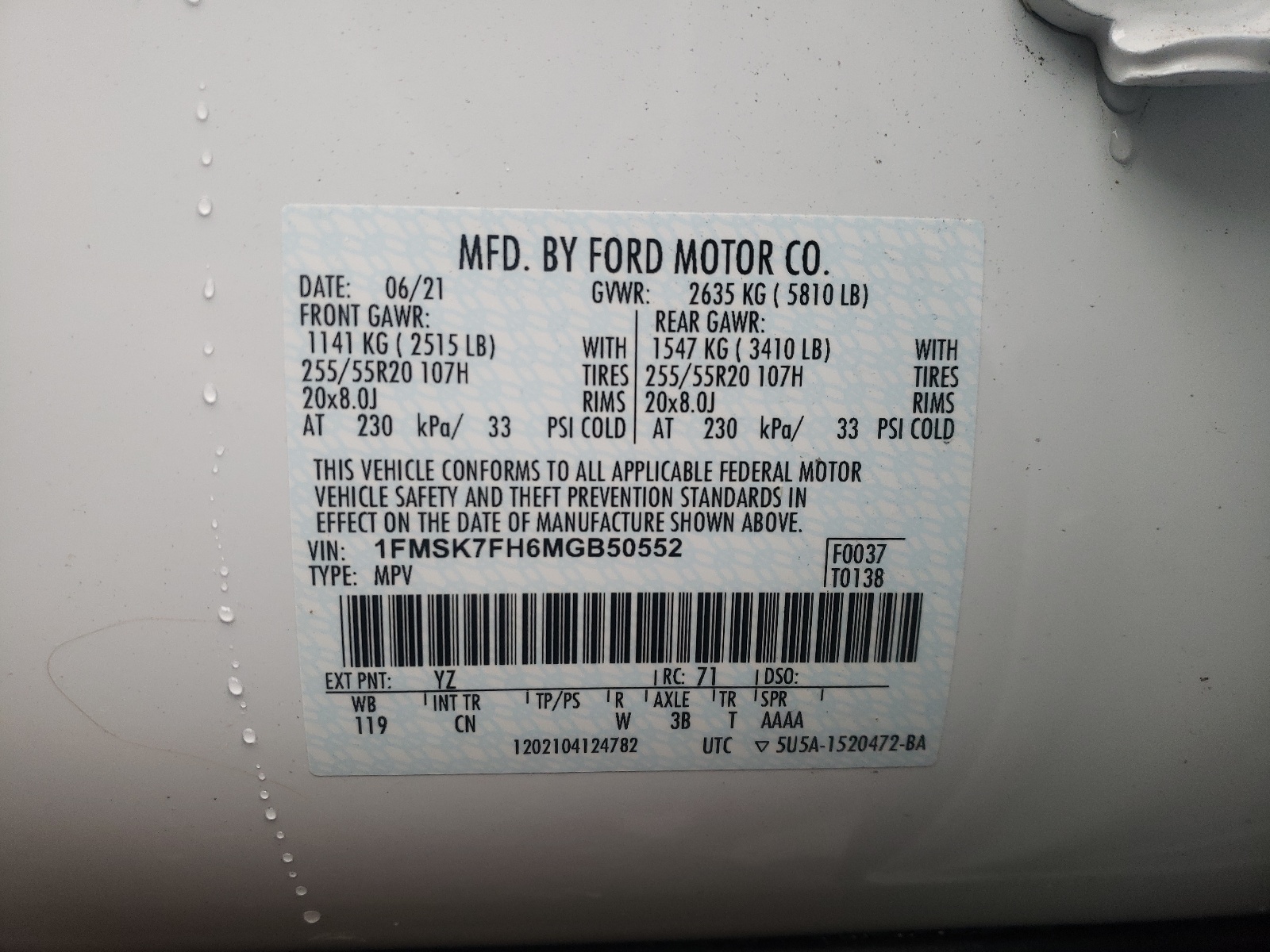 Фото 10 с аукциона – 2021 FORD EXPLORER L с VIN 1FMSK7FH6MGB50552