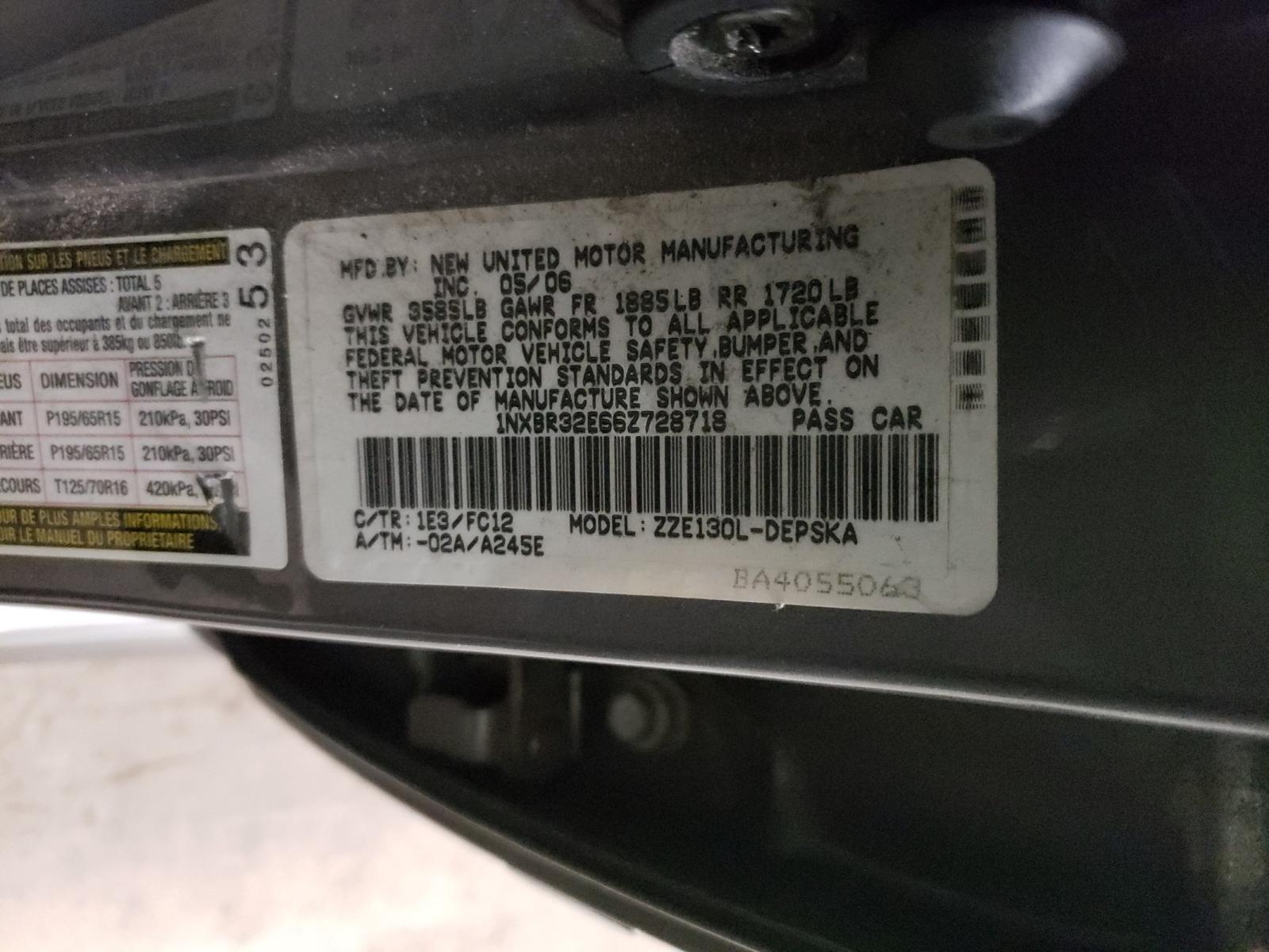 Photo 10 from auction – 2006 TOYOTA COROLLA CE with VIN 1NXBR32E66Z728718
