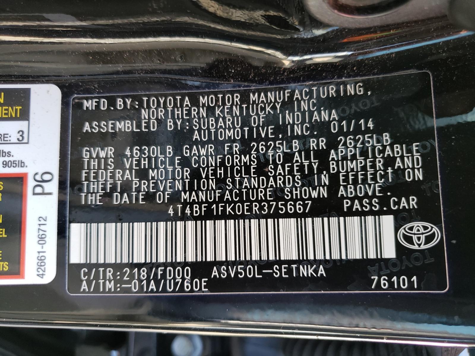 Photo 10 from auction – 2014 TOYOTA CAMRY L with VIN 4T4BF1FK0ER375667