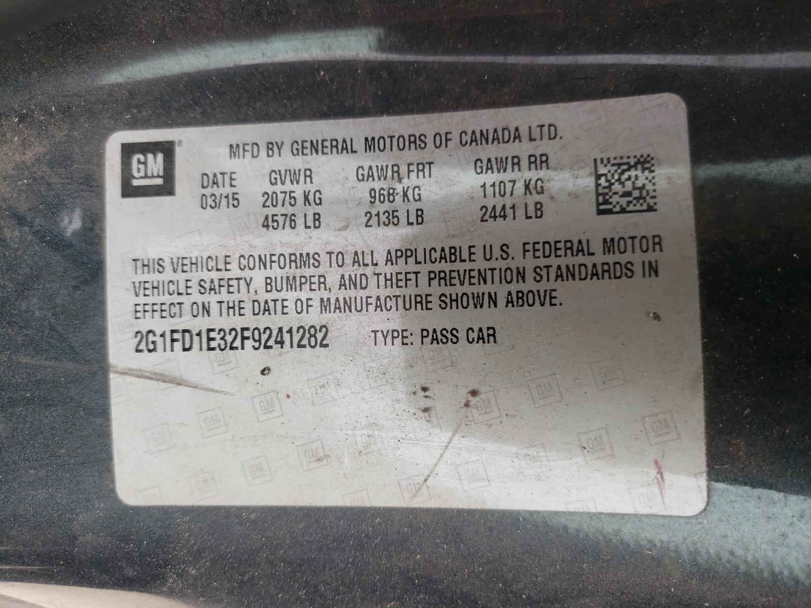 Photo 10 from auction – 2015 CHEVROLET CAMARO LT with VIN 2G1FD1E32F9241282