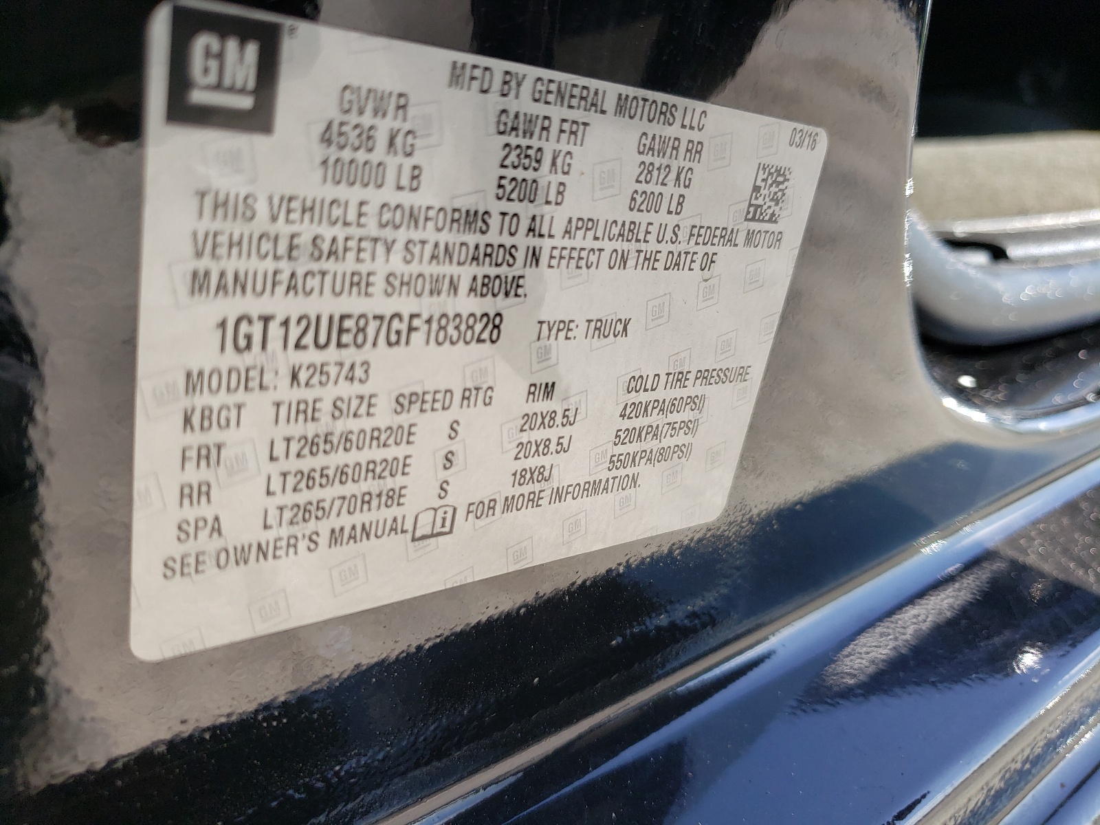 Photo 10 from auction – 2016 GMC SIERRA K25 with VIN 1GT12UE87GF183828