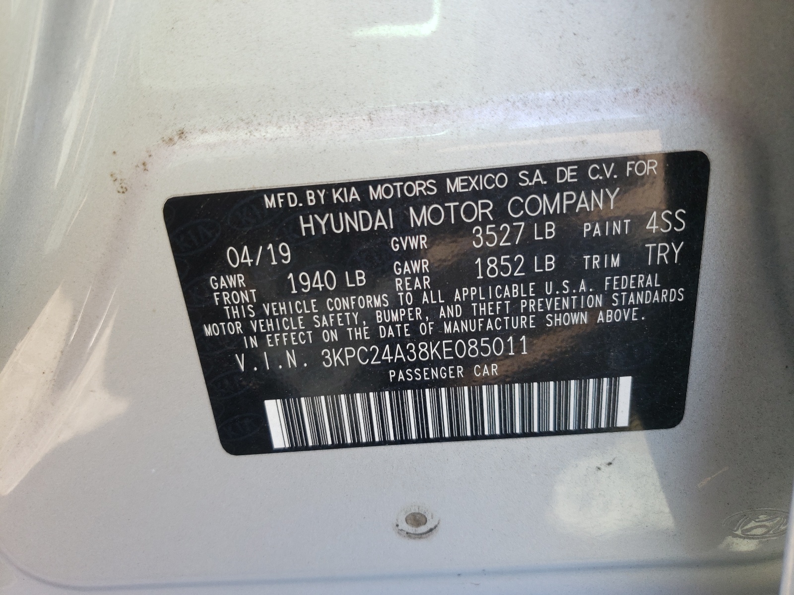 Photo 10 from auction – 2019 HYUNDAI ACCENT SE with VIN 3KPC24A38KE085011