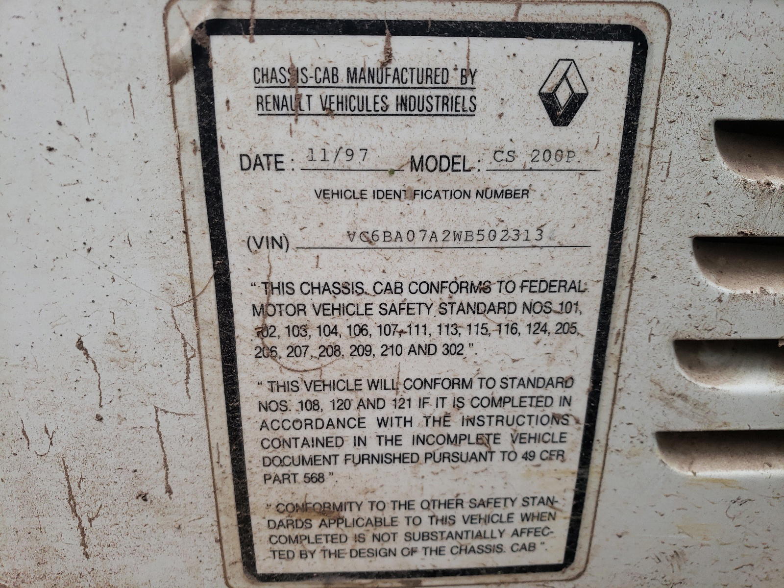 Photo 10 from auction – 1998 MACK 200 CS200 with VIN VG6BA07A2WB502313