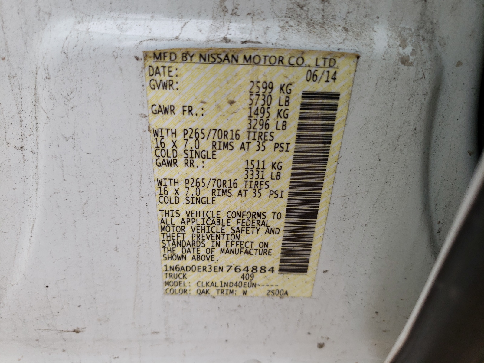 Photo 10 from auction – 2014 NISSAN FRONTIER S with VIN 1N6AD0ER3EN764884