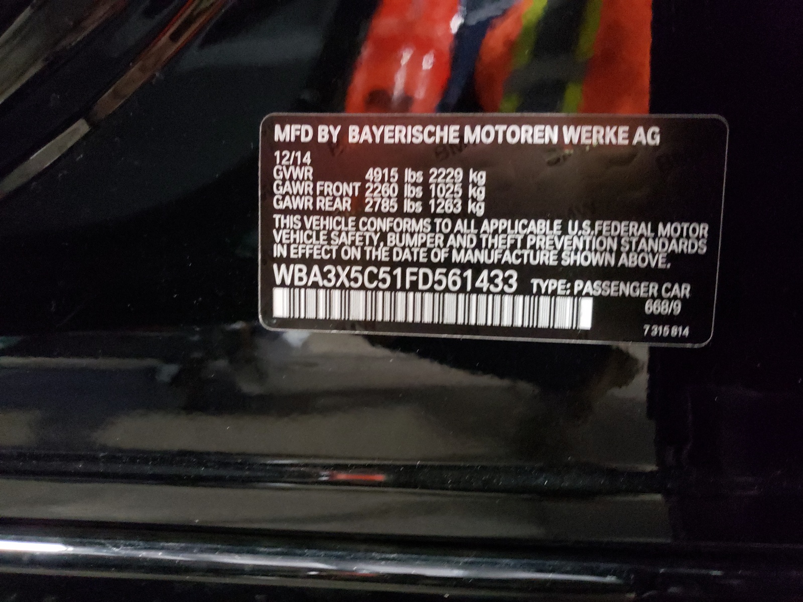 Photo 10 from auction – 2015 BMW 328 XIGT with VIN WBA3X5C51FD561433