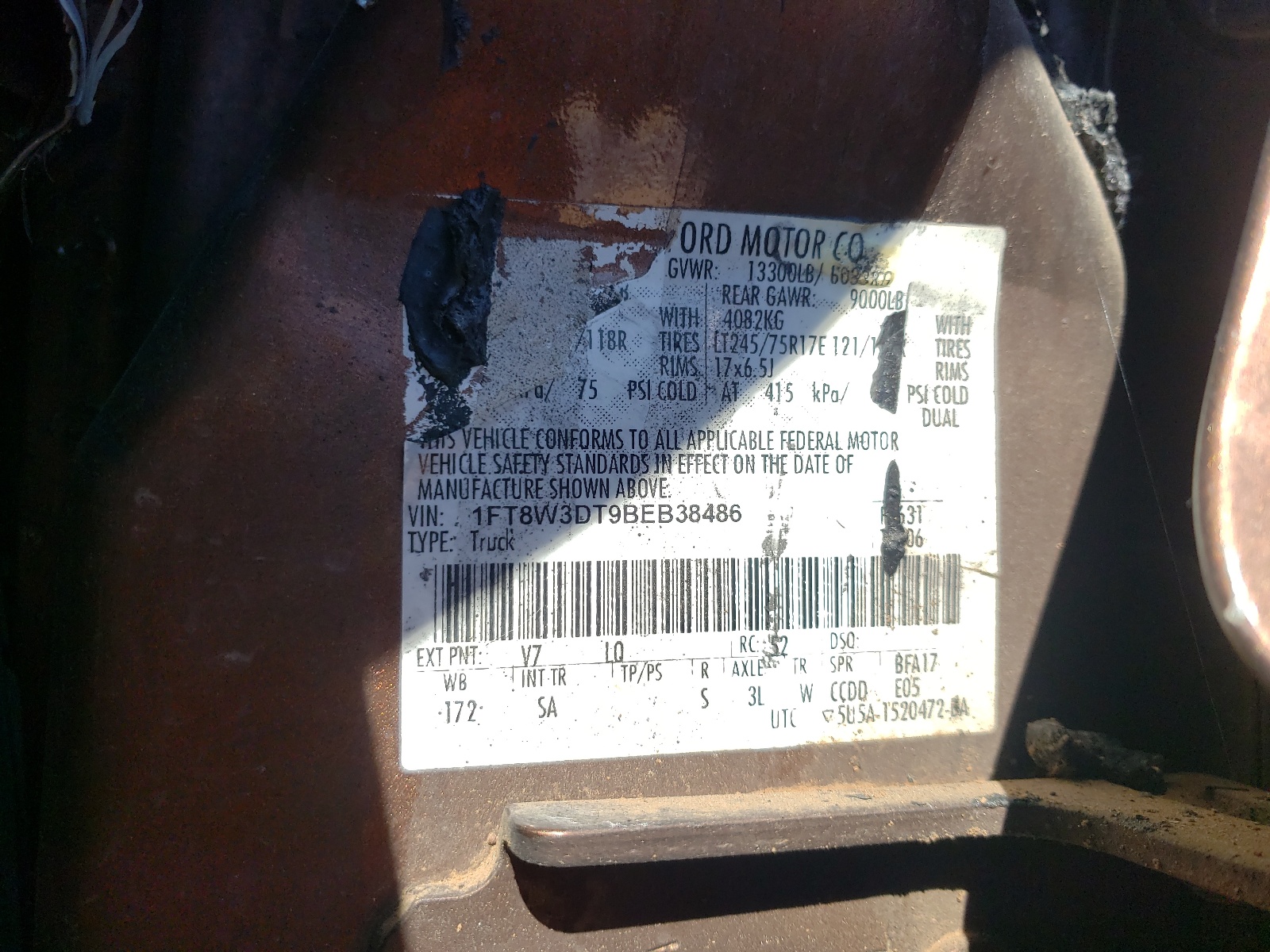 Photo 10 from auction – 2011 FORD F350 SUPER with VIN 1FT8W3DT9BEB38486