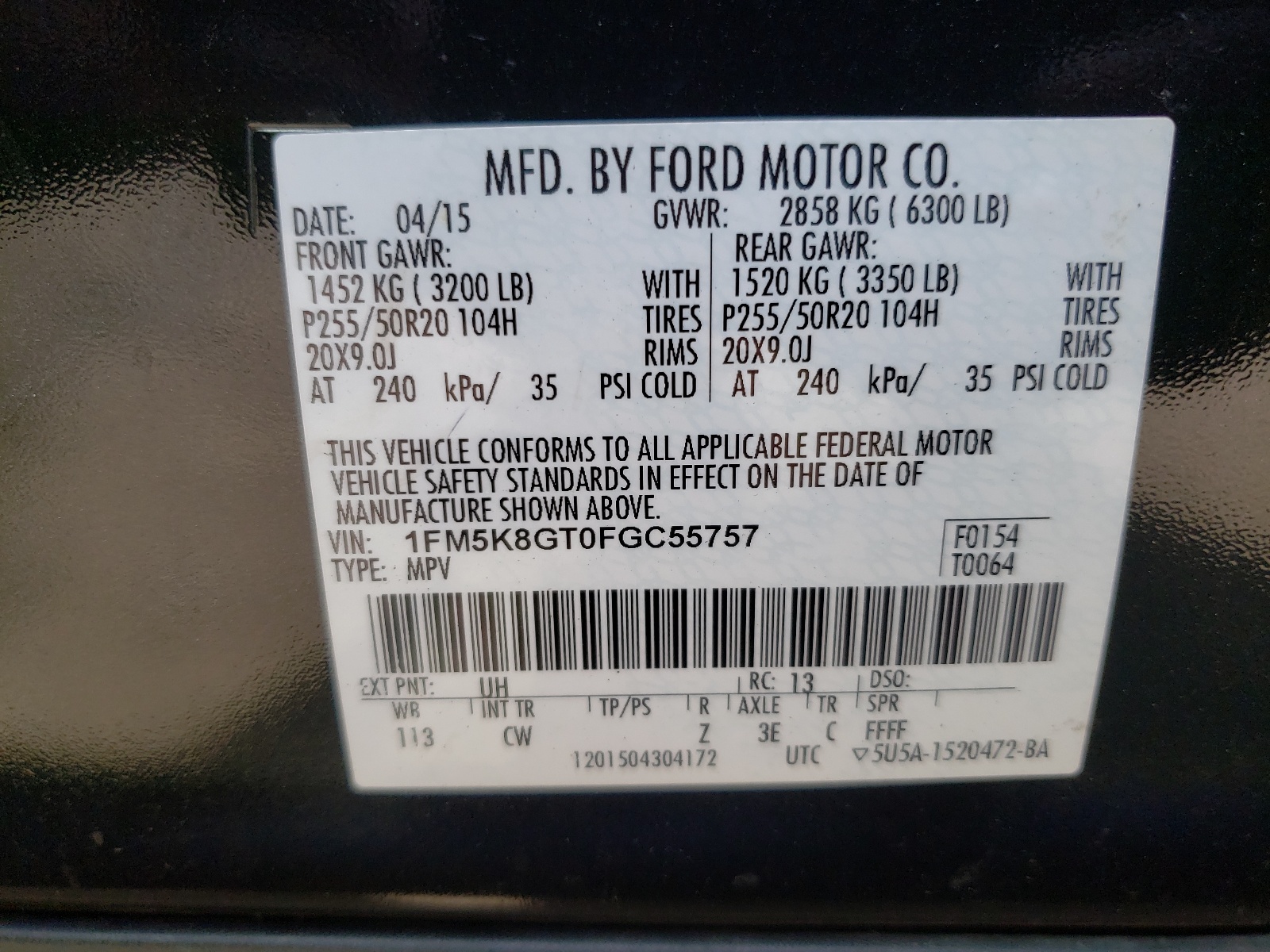 Photo 10 from auction – 2015 FORD EXPLORER S with VIN 1FM5K8GT0FGC55757