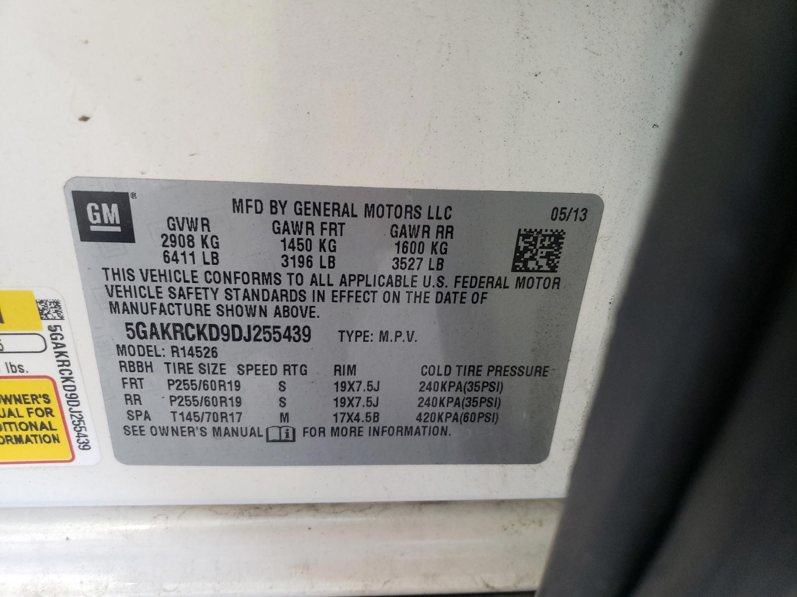 Photo 10 from auction – 2013 BUICK ENCLAVE with VIN 5GAKRCKD9DJ255439