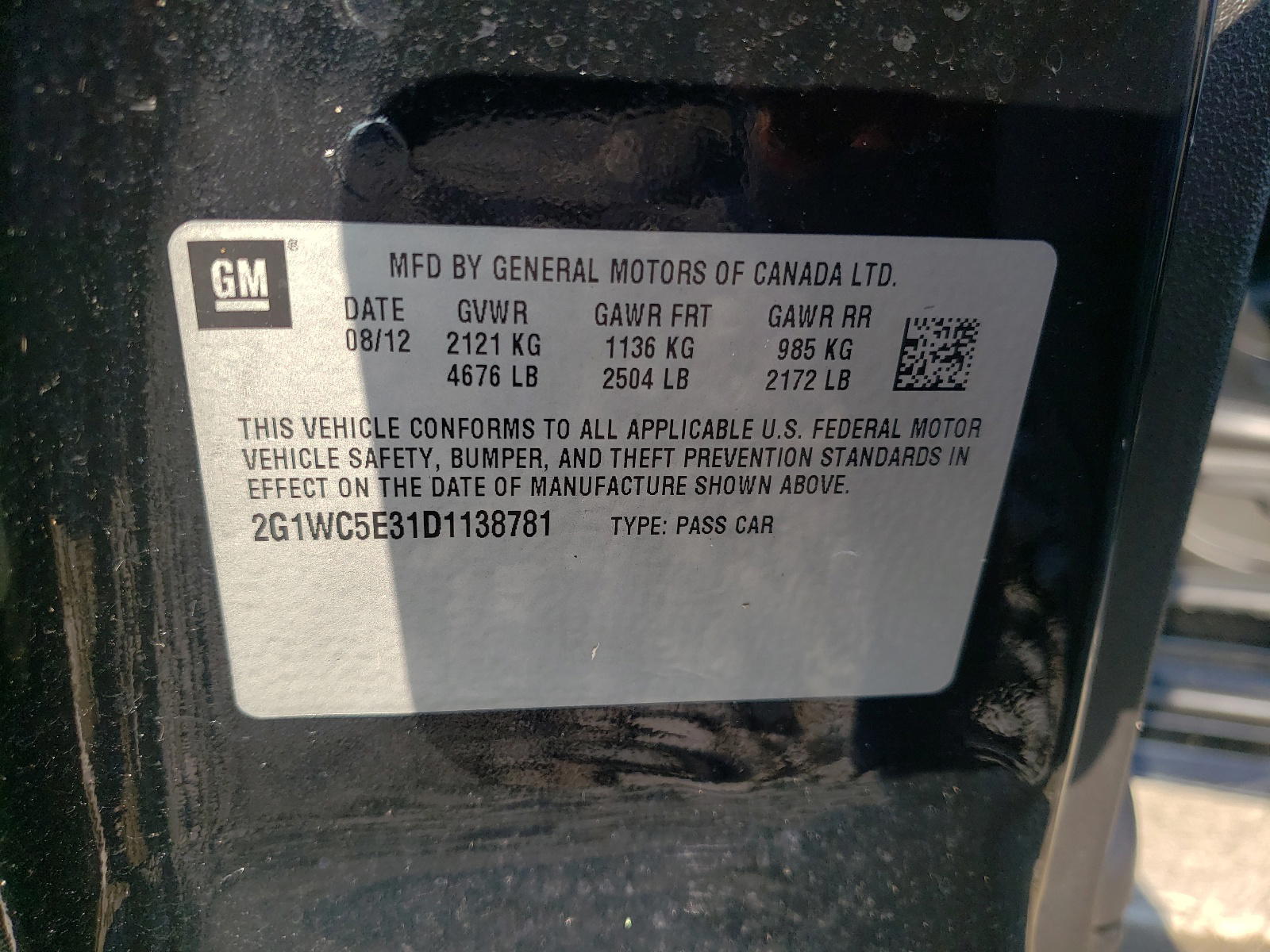 Photo 10 from auction – 2013 CHEVROLET IMPALA with VIN 2G1WC5E31D1138781