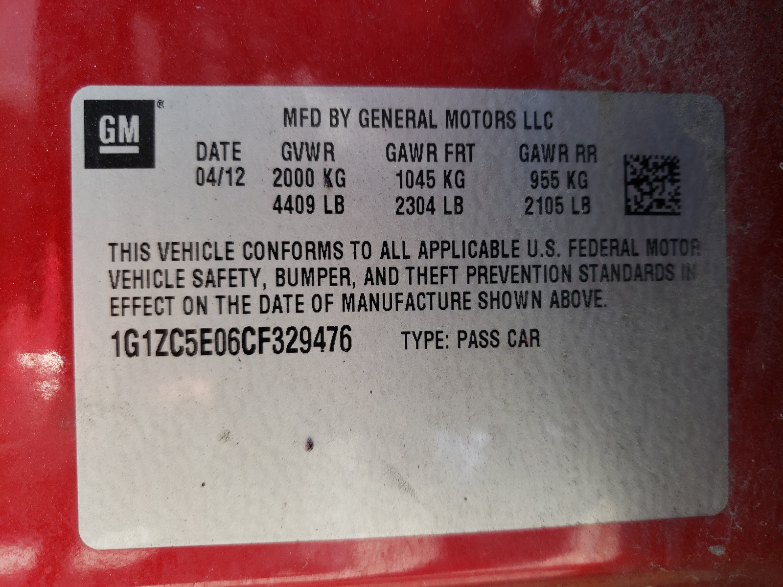 Photo 10 from auction – 2012 CHEVROLET MALIBU 1LT with VIN 1G1ZC5E06CF329476