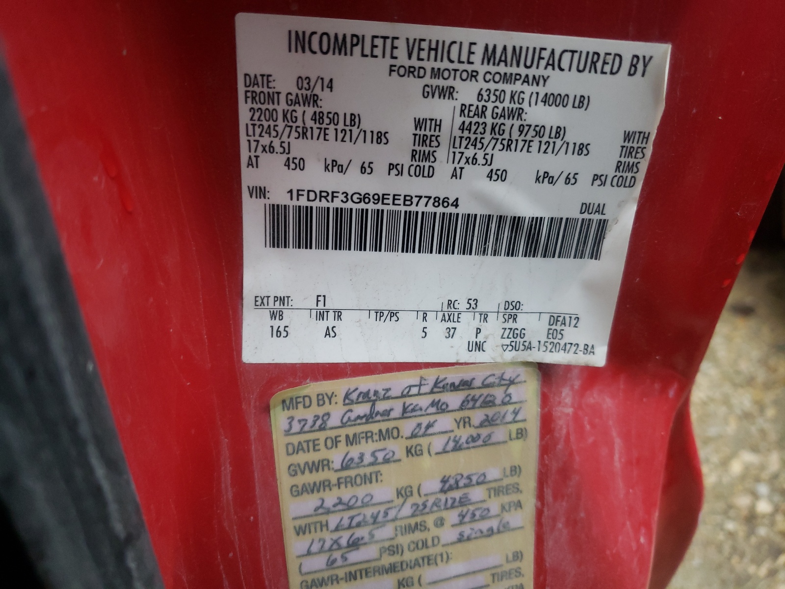 Photo 10 from auction – 2014 FORD F350 SUPER with VIN 1FDRF3G69EEB77864