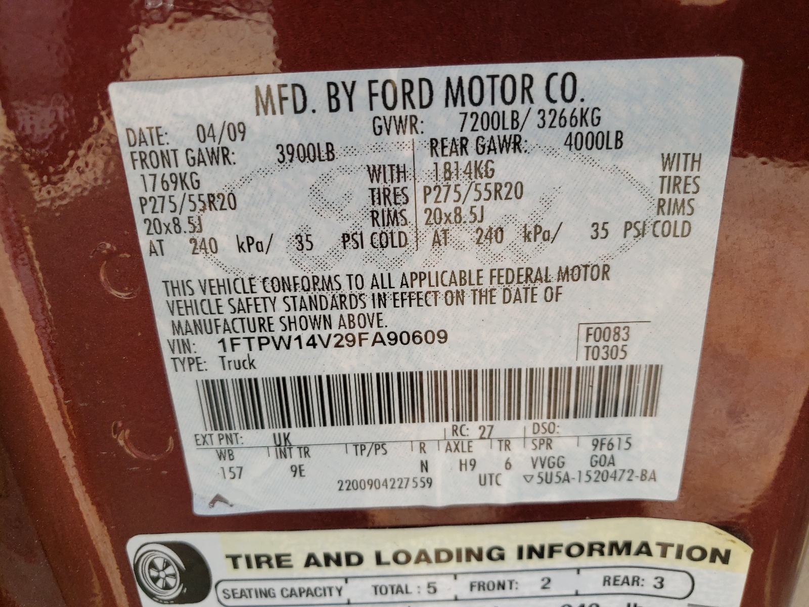 Photo 10 from auction – 2009 FORD F150 SUPER with VIN 1FTPW14V29FA90609