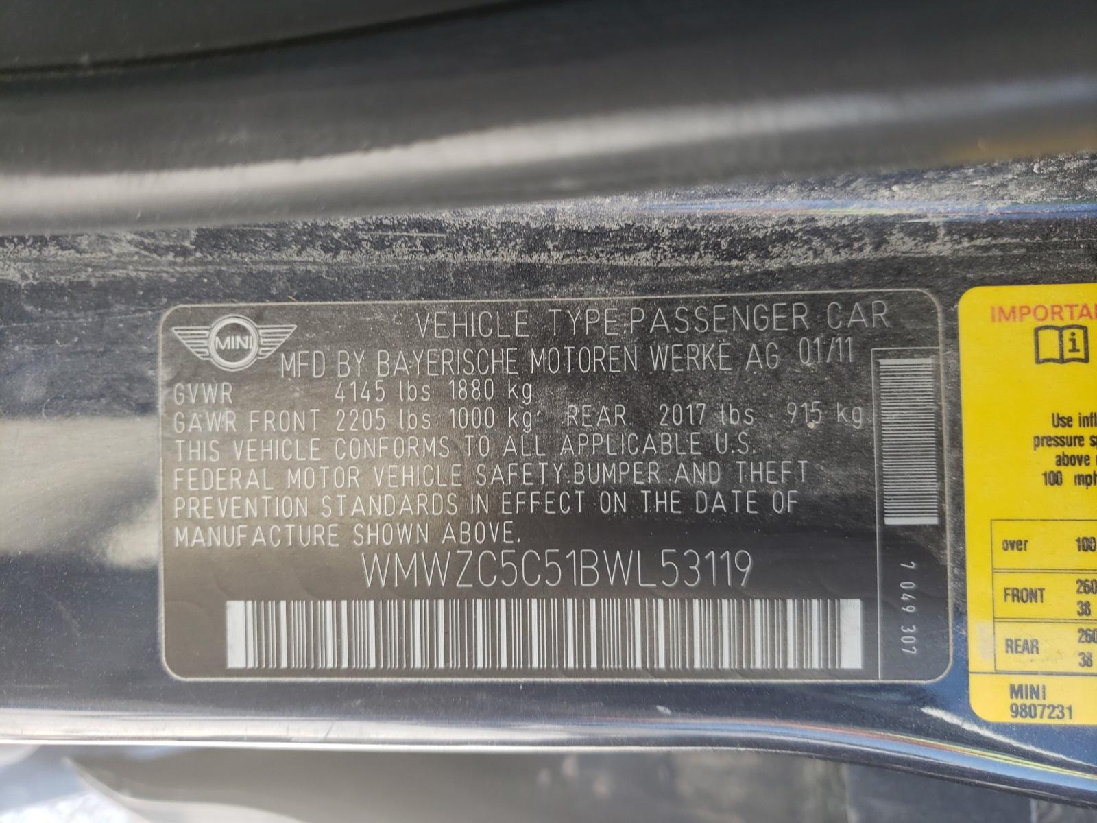 Photo 10 from auction – 2011 MINI COOPER S C with VIN WMWZC5C51BWL53119