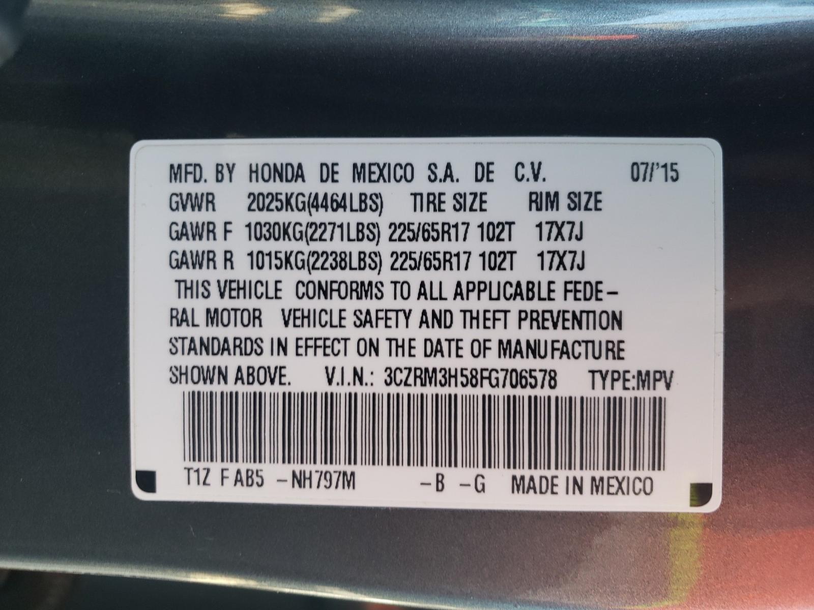 Photo 10 from auction – 2015 HONDA CR-V EX with VIN 3CZRM3H58FG706578