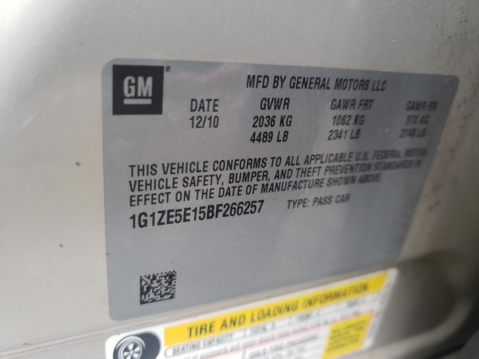 Photo 10 from auction – 2011 CHEVROLET MALIBU with VIN 1G1ZE5E15BF266257