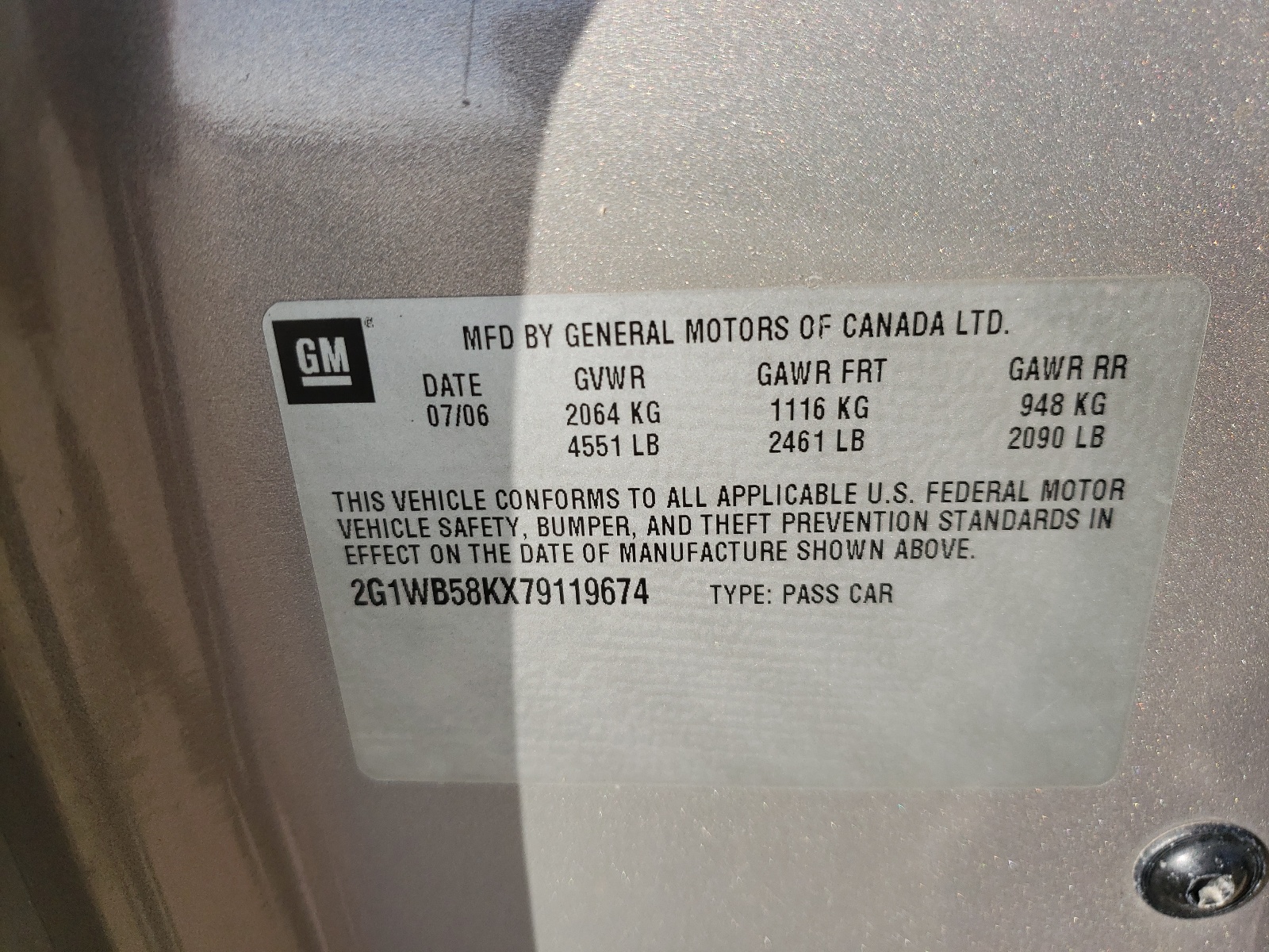 Photo 10 from auction – 2007 CHEVROLET IMPALA LS with VIN 2G1WB58KX79119674