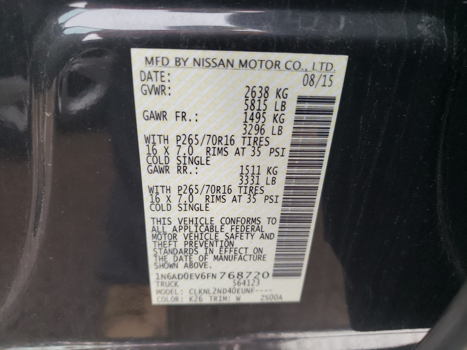 Photo 10 from auction – 2015 NISSAN FRONTIER S with VIN 1N6AD0EV6FN768720