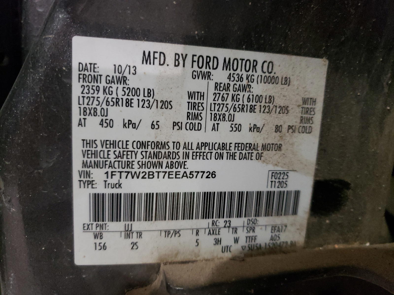 Photo 10 from auction – 2014 FORD F250 SUPER with VIN 1FT7W2BT7EEA57726