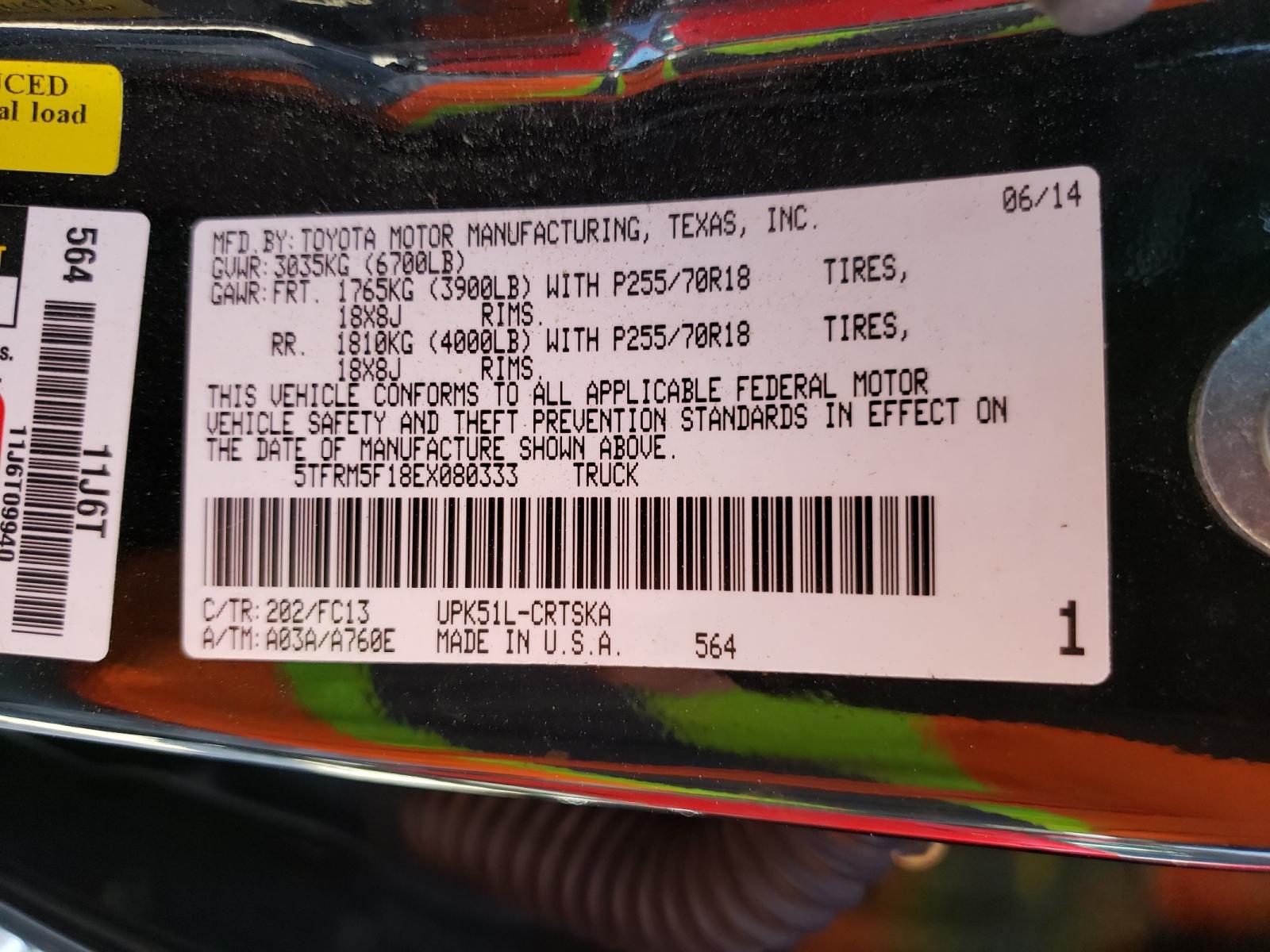 Photo 10 from auction – 2014 TOYOTA TUNDRA DOU with VIN 5TFRM5F18EX080333